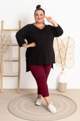Bluzka z dłuższym tyłem VNeck VIVA czarna Plus Size 50/56