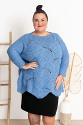 Ażurowy Sweter Oversize ELISE niebieski Plus Size 46/54