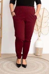 Spodnie materiałowe w gumę PORTI burgund Plus Size 44-52