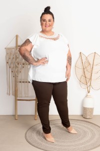 Spodnie materiałowe w gumę PORTI czekoladowe Plus Size 44-52