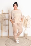 Bluza welurowa DROLL beż mieniąca Plus Size 48-58 