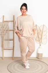 Bluza welurowa DROLL beż mieniąca Plus Size 48-58 