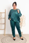 Spodnie welurowe DROLL zielone mieniące Plus Size 48-56