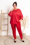 Spodnie welurowe DROLL czerwone mieniące Plus Size 48-56