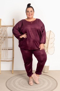 Bluza welurowa DROLL fioletowa mieniąca Plus Size 48-58