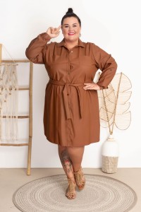 EkoSkórzana Sukienka na guziki ŻANETT camel Plus Size 44-54