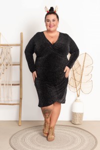 Kopertowa Sukienka ze srebrną nitką DINARO czarna 46/50