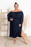 Brokatowa Sukienka Maxi z rozcięciem QUEEN granat Plus Size 50-58