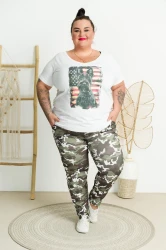 T-Shirt biały VNeck STIVI Flaga Plus Size 42-54