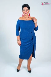 Wyszczuplająca Asymetryczna Sukienka FERRARA chaber z brokatem z rozporkiem Plus Size 44-52