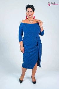 Wyszczuplająca Asymetryczna Sukienka FERRARA chaber z brokatem z rozporkiem Plus Size 44-52