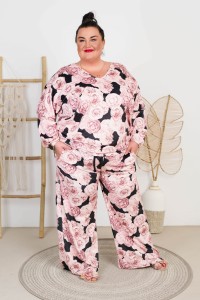 Bluza welurowa ze ściągaczem DARIA VNeck wzór 1 Plus Size 50-58