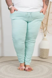 Spodnie Gnieciuchy Boyfriend LORD miętowe Plus Size 42/48
