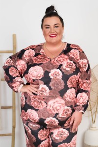 Bluza welurowa ze ściągaczem DARIA VNeck wzór 3 Plus Size 50-58