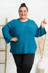 Sweter w łódkę COCO morski Plus Size 48/52