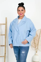 Krótki Płaszczyk Dwurzędowy DALTON błękitny Plus Size 46/52