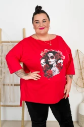 Bluzka Laserówka CARO Muerte czerwona Plus Size 50/56