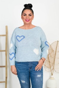 Sweter w serca KAREN błękitny Plus Size 42/48