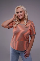 T-Shirt w paski ANASTAZJA fango-orange Plus Size 42-54