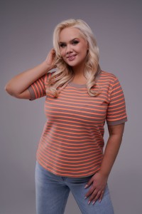 T-Shirt w paski ANASTAZJA fango-orange Plus Size 42-54