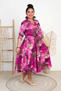 Sukienka z paskiem ILONA różowo-brązowa Plus Size 44-52