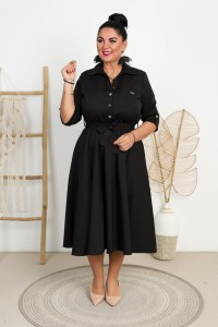 Sukienka z paskiem ILONA czarna Plus Size 44-52
