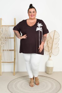 Bluzka Trapezowa z Broszką ALLEGRA czekoladowa Plus Size 46-56