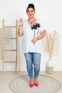 Bluzka Trapezowa z Broszką ALLEGRA biała Plus Size 46-56