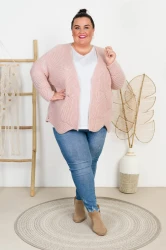Kardigan ażurowy MOLI pudrowy Plus Size 44/52