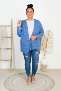 Kardigan ażurowy MOLI niebieski Plus Size 44/52