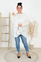Kardigan ażurowy MOLI ecru Plus Size 44/52