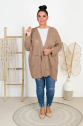 Kardigan ażurowy MOLI brąz Plus Size 44/52