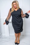 Sukienka elegancka z tiulowymi rękawami MORTICIA czarna Plus Size 44-56