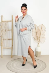 Komplet dresowy Spódnica + Bomberka TWISTI siwy Plus Size 46/52