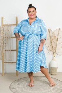 Sukienka z paskiem ILONA błękit paski Plus Size 44-52