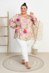 Elegancka Bluzka BASIA kwiaty puder Plus Size 44-58