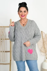 Sweter CARMEN Serce siwy Plus Size 42/50