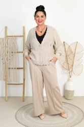 Sweterek na guziki CARLA beż Plus Size 44/50 