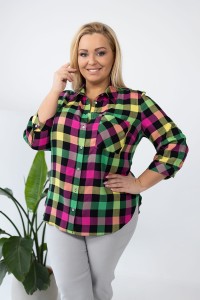 Koszula w kratę VIOLET kratka różowa Plus Size 44-58