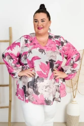 Bluzka trapezowa Szyfonowa MEGI wzór 1 Plus Size 44-54