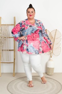 Bluzka trapezowa Szyfonowa MEGI wzór 4 Plus Size 44-54