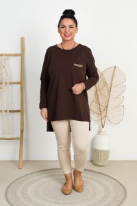 Bluzka z dłuższym tyłem LARA czekoladowa Plus Size 40-50
