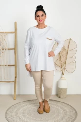 Bluzka z dłuższym tyłem LARA biała Plus Size 40-50