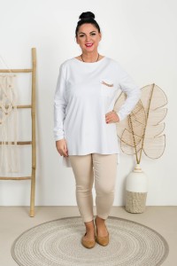 Bluzka z dłuższym tyłem LARA biała Plus Size 40-50
