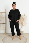 Komplet z kwiatem WESTON czarny Plus Size 42-48