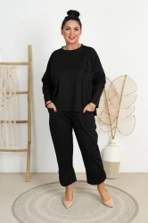 Komplet z kwiatem WESTON czarny Plus Size 42-48