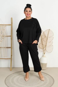 Komplet z kwiatem WESTON czarny Plus Size 42-48