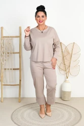 Komplet z kieszonką WESTON beżowy Plus Size 42-48