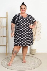 Sukienka Trapezowa JILL czarna w grochy Plus Size 44-54