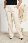 Spodnie w gumę z szeroką nogawką MIKSA 11 śmietankowe Plus Size 42-56